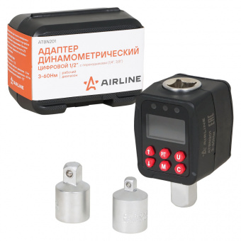 Адаптер динамометрический цифровой 1/2" 3-60Нм, с переходниками (1/4", 3/8"), кейс 03478, ATBN201