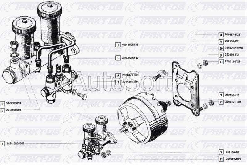 Схема главного тормозного цилиндра уаз